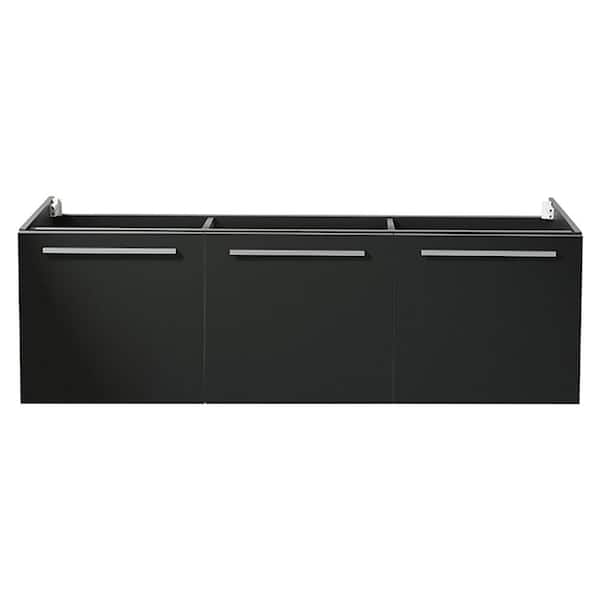 Aro 59 Black Double Sink Wall Mounted Bathroom Vanity with Drawers Faux  Marble Top