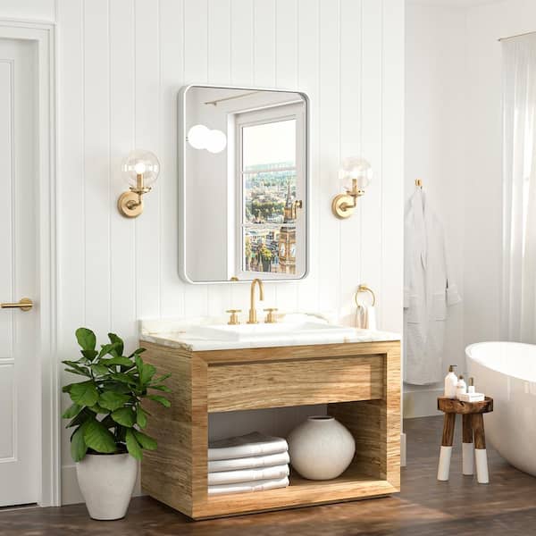 20 in. W x 30 in. H Modern Rectangular Aluminum Framed Wall Bathroom Vanity Mirror in Brushed Nickel