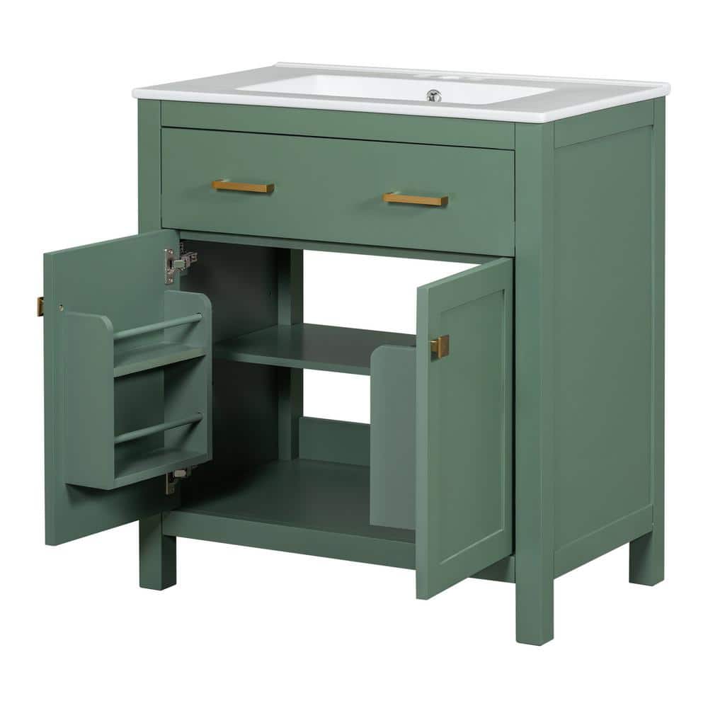30-Inch Green MDF Freestanding Single Sink Vanity with White Ceramic Top