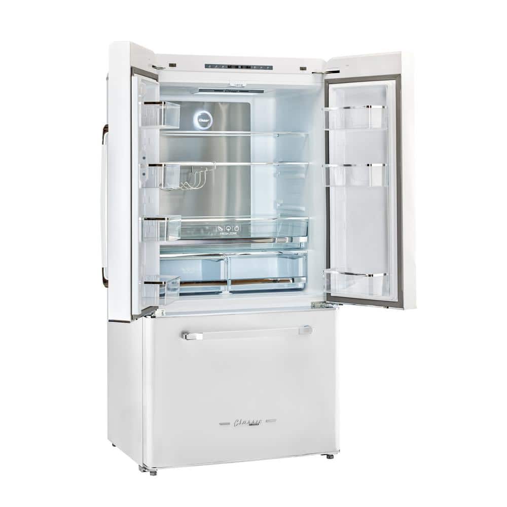 Marshmallow White Retro French Door Refrigerator with Ice Maker