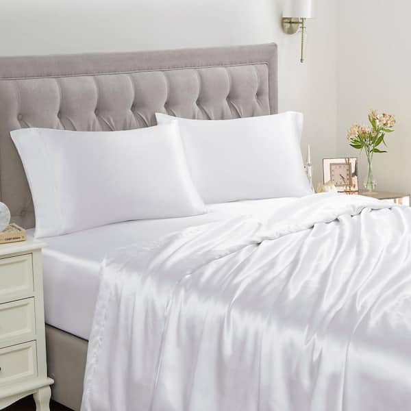 Sweet Home Collection 1500 Supreme 4-Piece White Solid Color Satin Microfiber Full Sheet Set