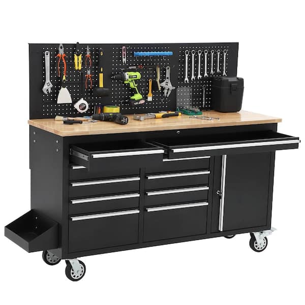 Heavy Duty 61x19 inches 10-Drawer Rolling Tool Chest & Workbench with Wheels and Lock for Garage or Workshop