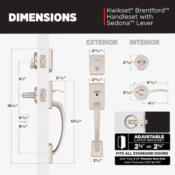 Kwikset Brentford Satin Nickel Keyed Door Handleset with Deadbolt