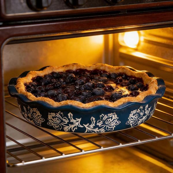 1-Piece Round Ceramic Porcelain Pie Pan Deep Dish Pie Plate Non-Stick Bakeware with Even Heating Blue