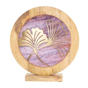 Eclectic Stained Glass Window Panel with Wood Stand in Purple