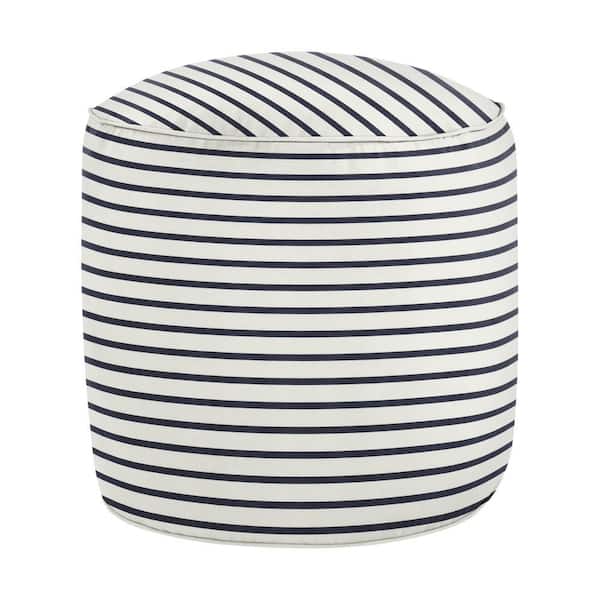 20 in. x 20 in. x 18 in. Sunbrella Lido Indigo Stripe Round Outdoor Bean Pouf