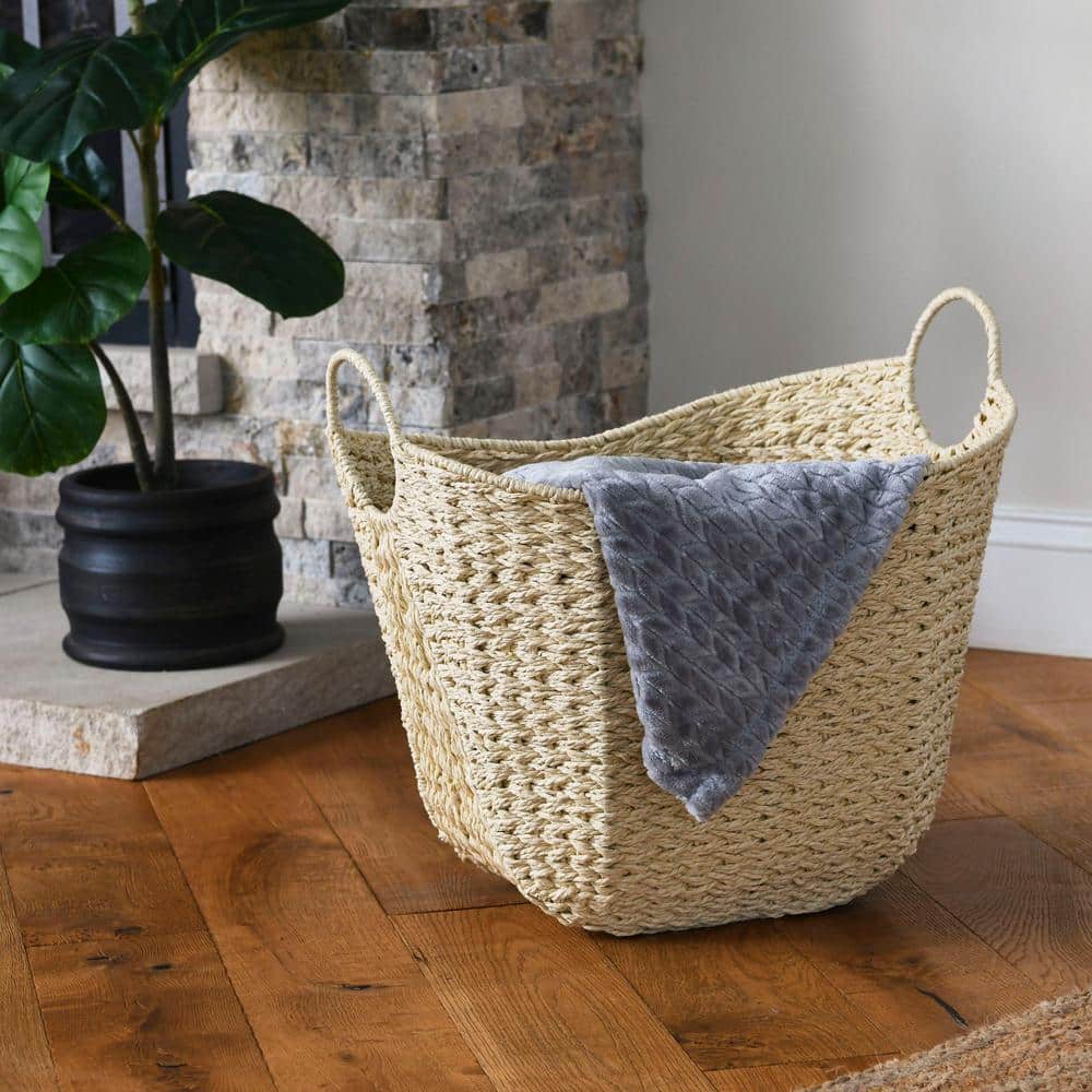 HOUSEHOLD ESSENTIALS Natural Paper Rope Basket with Handles in Natural with  Woven Wicker Storage Basket ML-4004 - The Home Depot