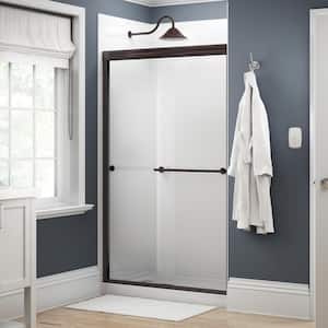 Traditional 48 in. x 70 in. Semi-Frameless Sliding Shower Door in Bronze with 1/4 in. (6mm) Droplet Glass