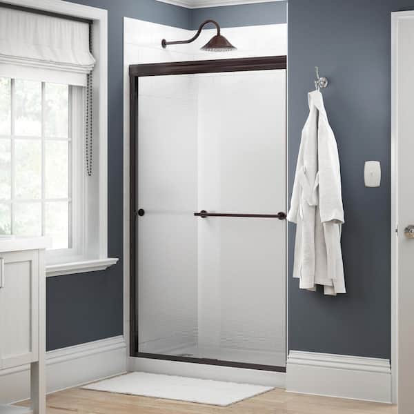 Delta Traditional 48 in. x 70 in. Semi-Frameless Sliding Shower Door in Bronze with 1/4 in. (6mm) Droplet Glass