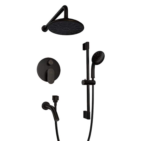 Unbranded Retro Series 3-Spray Patterns with 1.8 GPM 8 in. Rain Wall Mount Dual Shower Heads Handheld and Spout in Oil-Rub Bronze