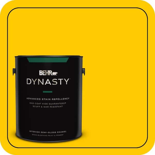 BEHR DYNASTY 1 gal. #370B-7 Yellow Flash Semi-Gloss Enamel Interior Stain-Blocking Paint & Primer