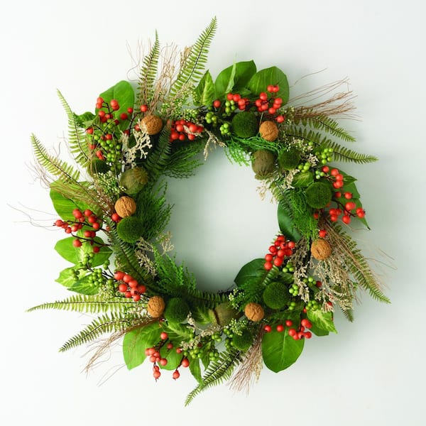 SULLIVANS 24 in. Artificial Foraged Berry Pod Wreath, Green