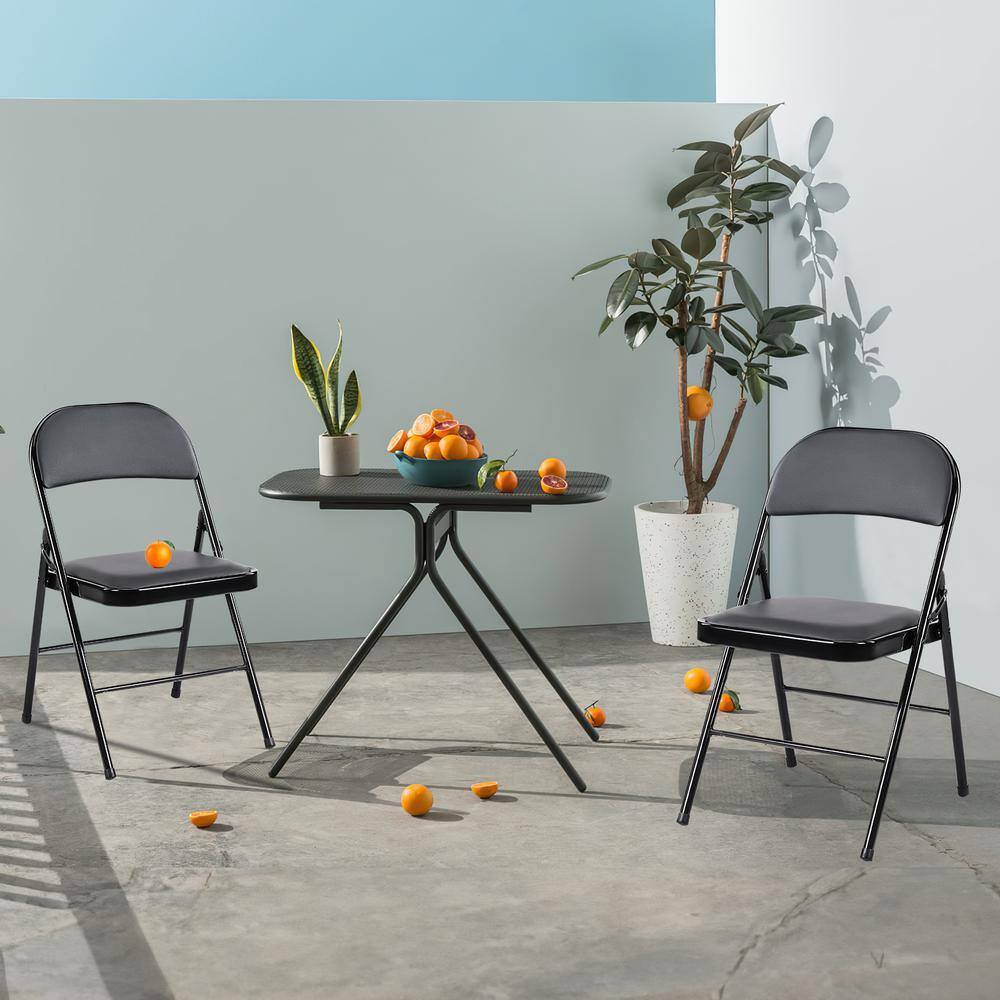 Black Metal Outdoor Lounge Chair with Black Cushions, Leather Padded Folding Chairs for Home, Office, Party (2-Pack) price history on PriceWatchPro