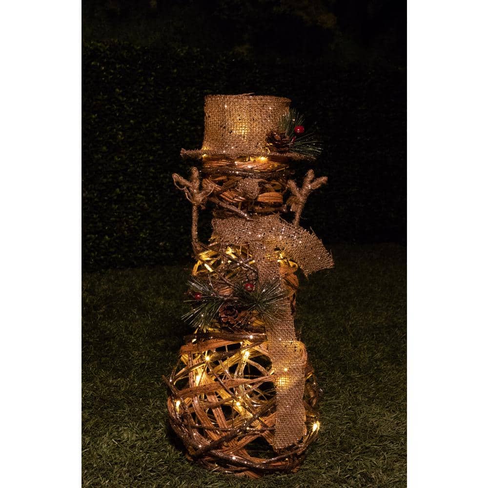 19 in. Rattan Snowman with 20 Warm White LED Lights and Timer