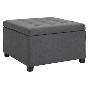Fabric Tufted Storage Ottoman with Flip Top Seat Lid, Metal Hinge and Stable Rubberwood Legs, Grey