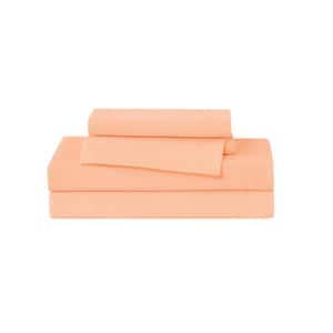 3-Piece Peach Polyester Twin Sheet Set