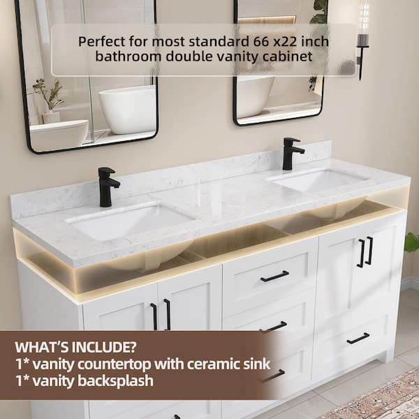 Zeafive Kar 66.3 in. W x 22 in. D Engineered Stone White