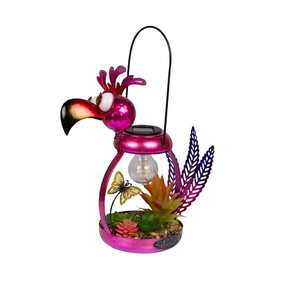 Alpine Corporation Solar Metal Pink Flamingo with Garden Enclosed LED ...