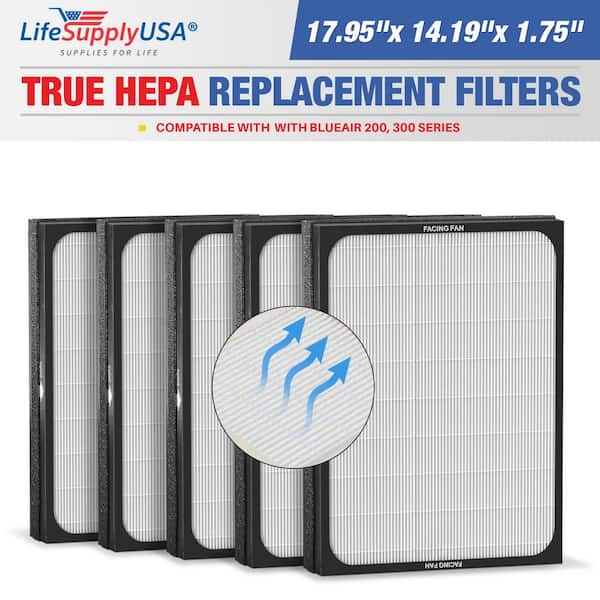 LifeSupplyUSA Replacement HEPA Filter Compatible with Blueair 200 and 300 Air Purifiers (5-Pack)