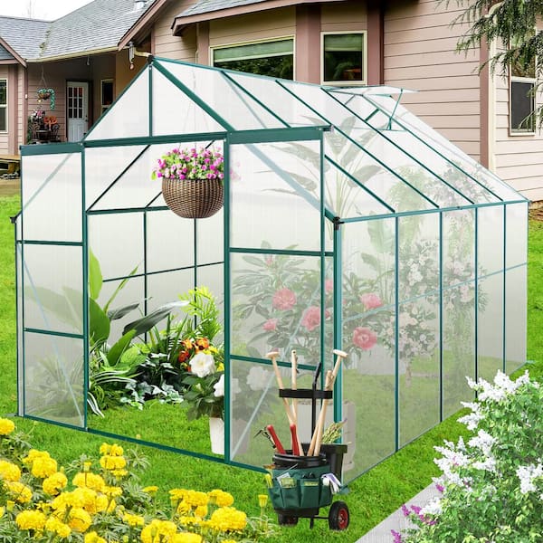 Unbranded 8 ft. x 6 ft. Double Door Aluminum Heavy Duty Walk-in Greenhouse for Outdoor Backyard in All Seasons, Green