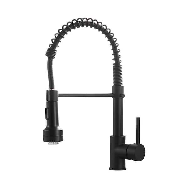 Single Handle Pull Down Sprayer Kitchen Faucet with Spot Resistant in Stainless Steel in Matte Black