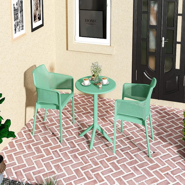ITOPFOX 3-Piece Army Green Plastic Outdoor Bistro Set with Coffee Table