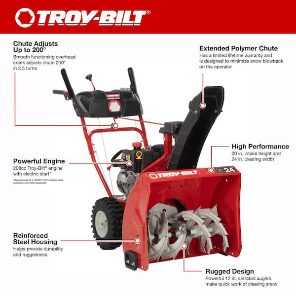 Troy-Bilt Storm 24 in. 208 cc Two- Stage Gas Snow Blower with Electric  Start Self Propelled Storm 2420 - The Home Depot