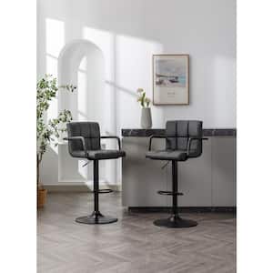 Hayden 25 in. Storm Grey Mid-Back Metal Adjustable Bar Stool with Faux Leather Seat, 360° Swivel (Set of 2) Storm Grey