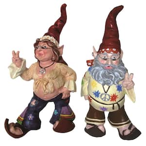 14.5 in. H Jerry Peace Man and Janice Chick Flower Child Hippie Gnome Home and Garden Gnome Statue