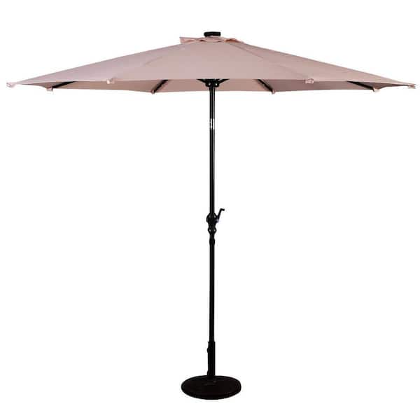 FORCLOVER 10 ft. Steel Market Patio Solar Umbrella with Crank and LED Lights in Beige