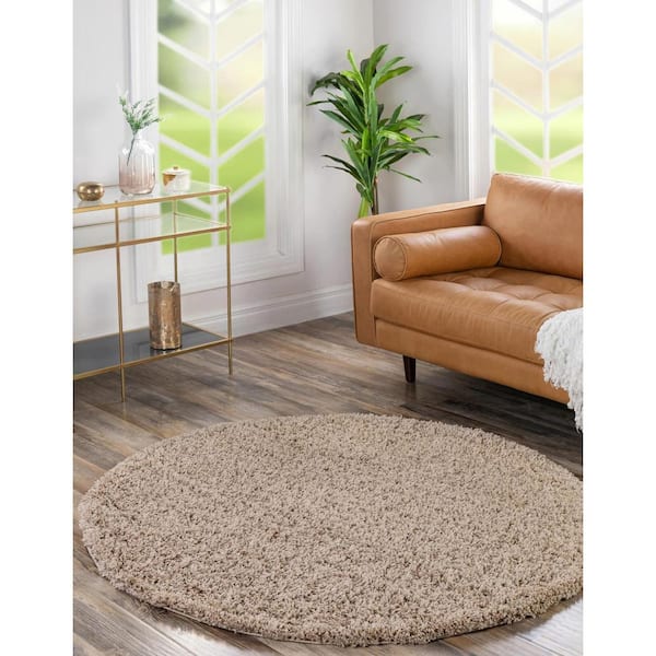 Solid Shag Taupe 8 ft. Round Area Rug