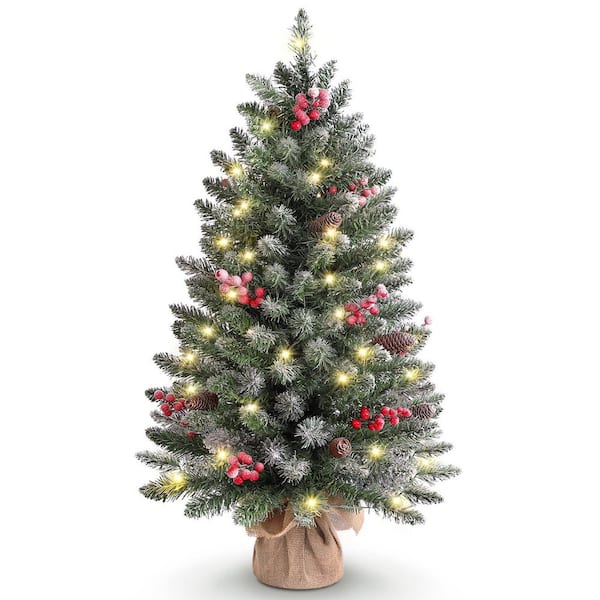 3 ft. Tabletop Pre-lit Mini Christmas Tree with LED Lights and Pine Cones, Artificial Tree for Table/Desk Decoration