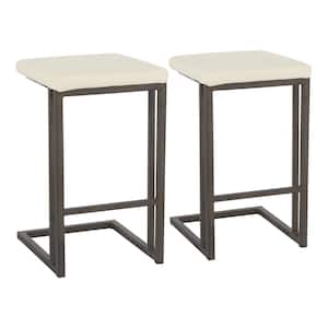 Roman 26 in. Cream Faux Leather and Antique Metal Counter Stool (Set of 2)