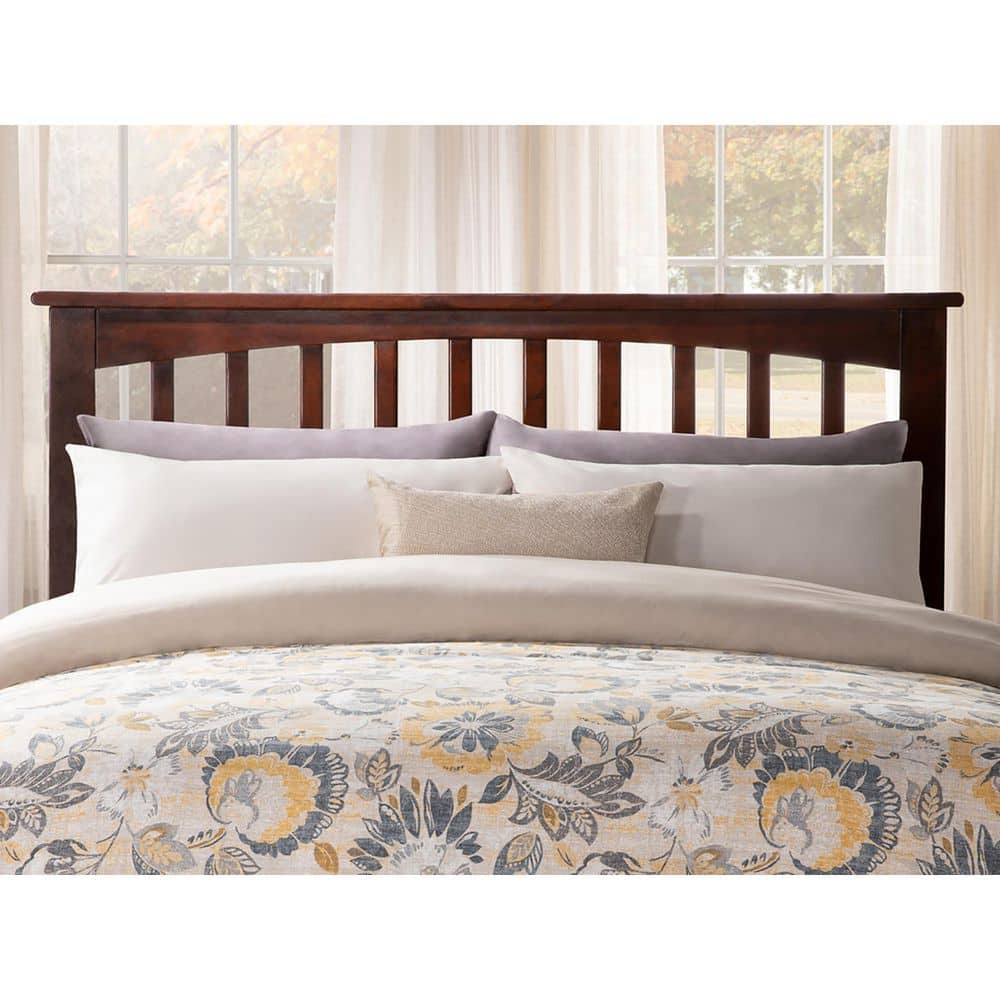 Walnut Queen Mission Wood Platform Bed with Headboard