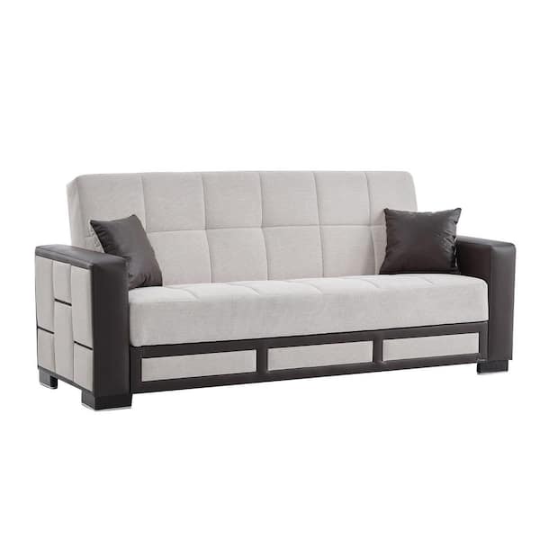 Loft Collection Convertible 87 in. Cream Chenille 3-Seater Twin Sleeper Sofa Bed with Storage