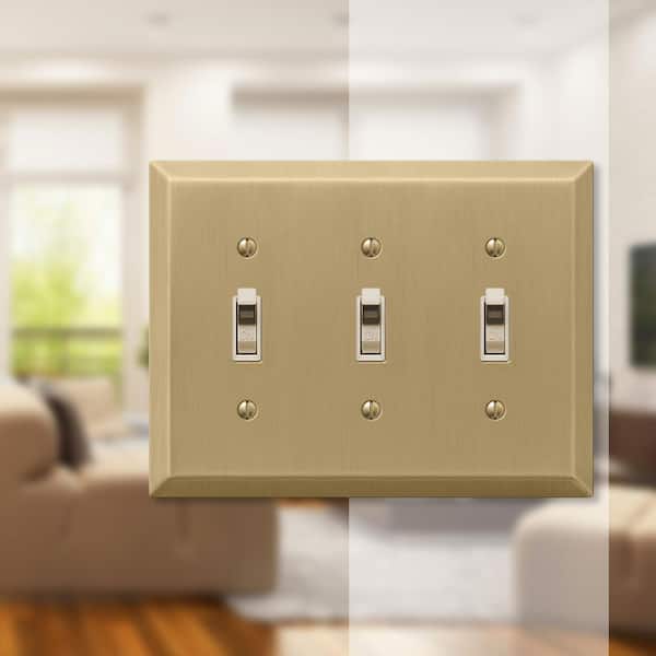 Metallic 3 Gang Toggle Steel Wall Plate - Brushed Bronze