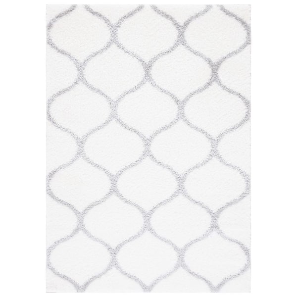 Tahoe Shag 4 ft. x 6 ft. White/Gray Trellis Modern Area Rug
