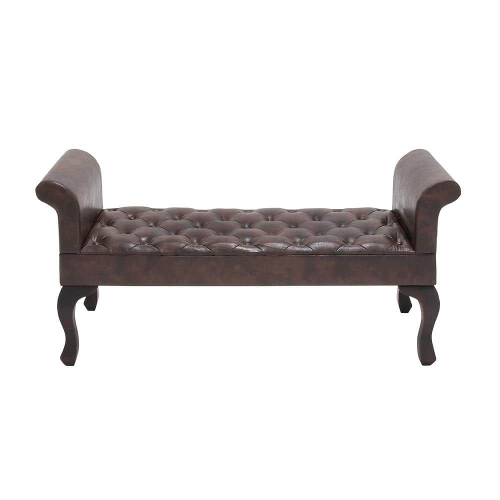 Modern 53'' Walnut Brown Leather and Wood Entryway Bench