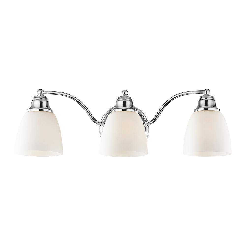 Polished Chrome 3-Light Vanity with Satin Opal Glass Shades