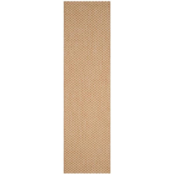 SAFAVIEH Courtyard Natural/Cream 2 ft. x 20 ft. Distressed Solid Indoor/Outdoor Patio  Runner Rug