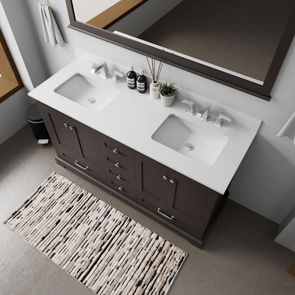 Dukes 60 in. W x 22 in. D Espresso Double Bath Vanity and White Quartz Top