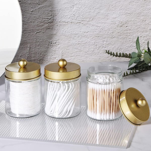 3-Piece Clear Glass Apothecary Jar Canister Set with Gold Stainless Steel Lids for Countertop Storage