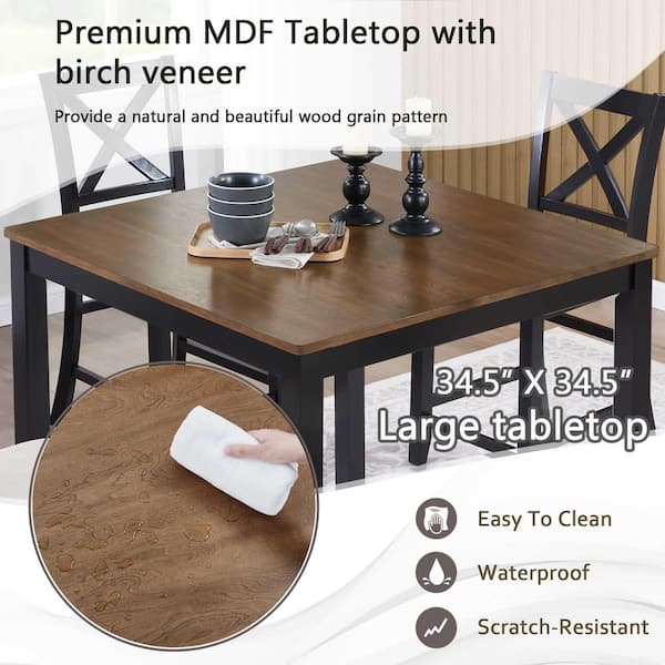 Polibi 5-Piece Square Beige/Black/Oak Wood Top Dining Room Set Polibi 5-Piece Square Beige/Black/Oak Wood Top Dining Room Set