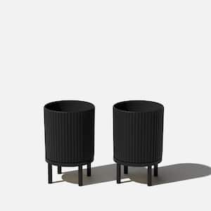 Demi 12 in. Raised with Stand Round Black Plastic Planter with Black Stand (2-Pack)
