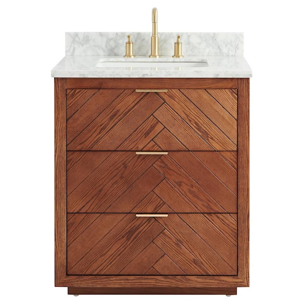 CHAMELEON CONCEPTS Baker 30" Woodgrain Vanity with Carrara Marble Top and Single Sink Ceramic Basin