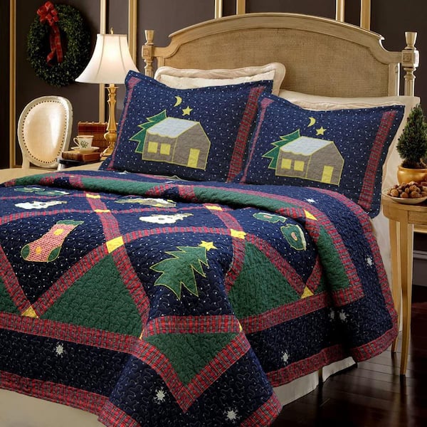 Winter Cove Quilt Set King Queen Star Cabin Patchwork Style Reversible 3 Piece 