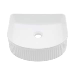 13.6 in. Semi-Round Ceramic White Bathroom Vessel Sink Vertical Stripe Art Basin