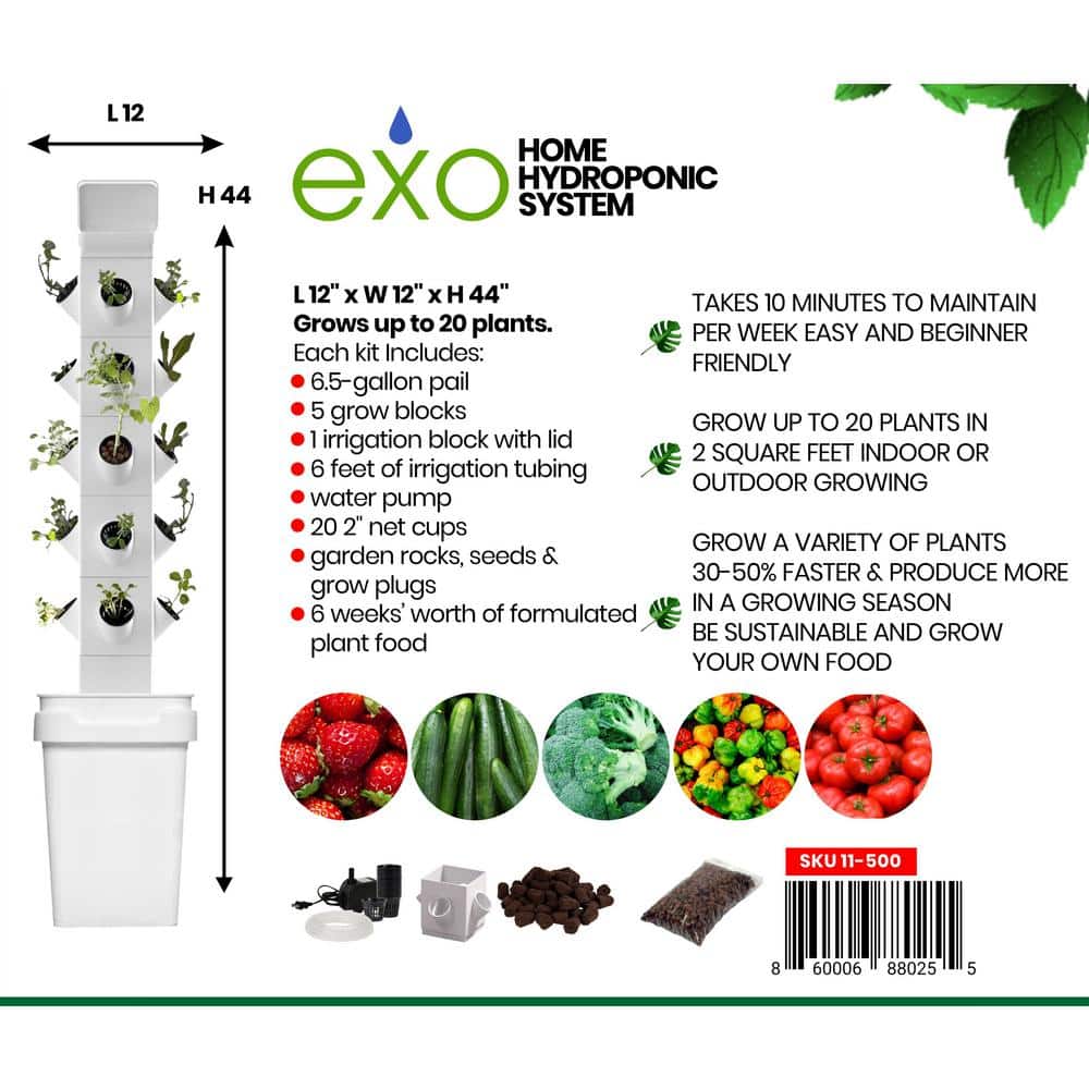 White Vertical Hydroponic Indoor/Outdoor 20 Plant Tower Kit