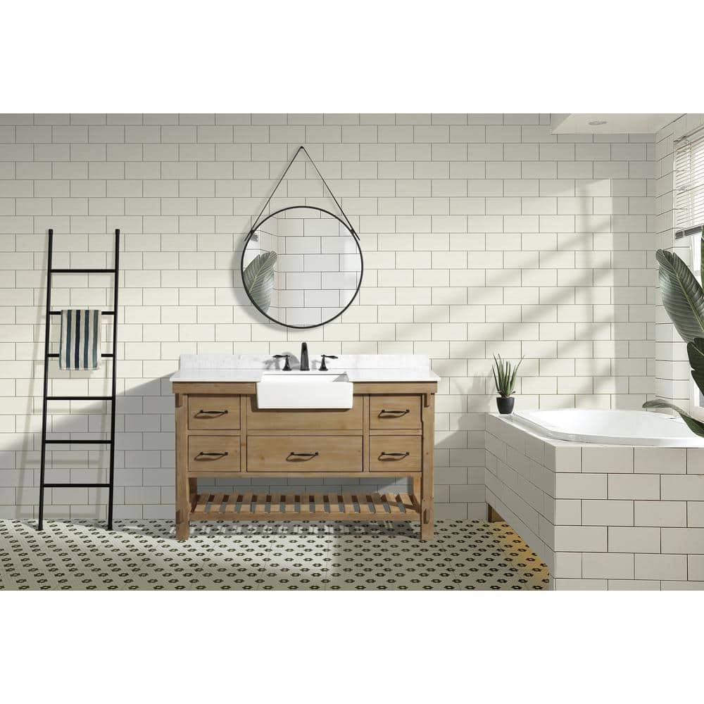 Marina 55'' Weathered Fir Single Vanity with White Porcelain Sink and Marble Top