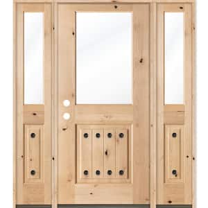 60 in. x 80 in. Mediterranean Knotty Alder Half Lite Unfinished Right-Hand Inswing Prehung Front Door with Sidelites